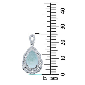 Pear Shape Simulated Larimar CZ 925 Sterling Silver Charm Pendant